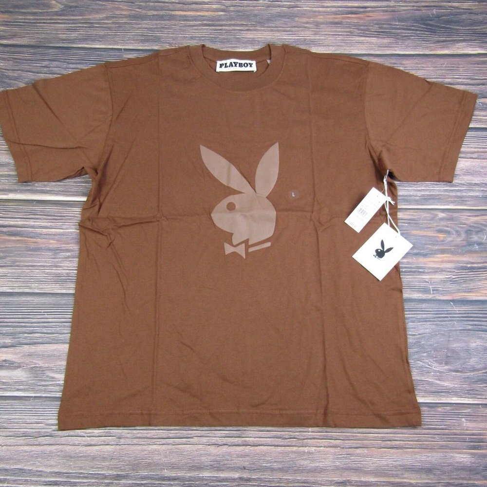 Playboy Pacsun NEW Mens Large Brown Short Sleeve Tee T Shirt Graphic Bunny Logo
